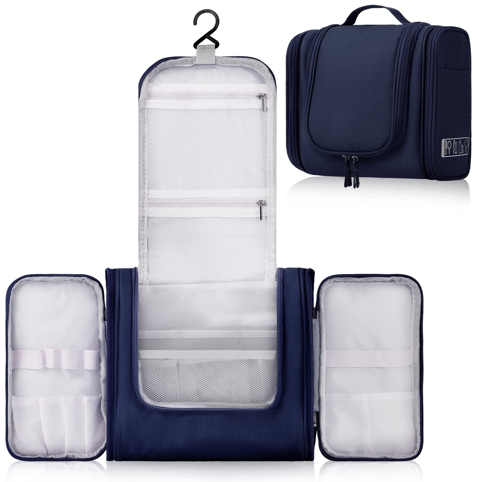 Toiletry Bag for Women and Men, Tsa Approved Hanging Travel Toiletry Bag Water-resistant Makeup Organizer Bag Travel Makeup Bag for Toiletries Cosmetics (Navy Blue)