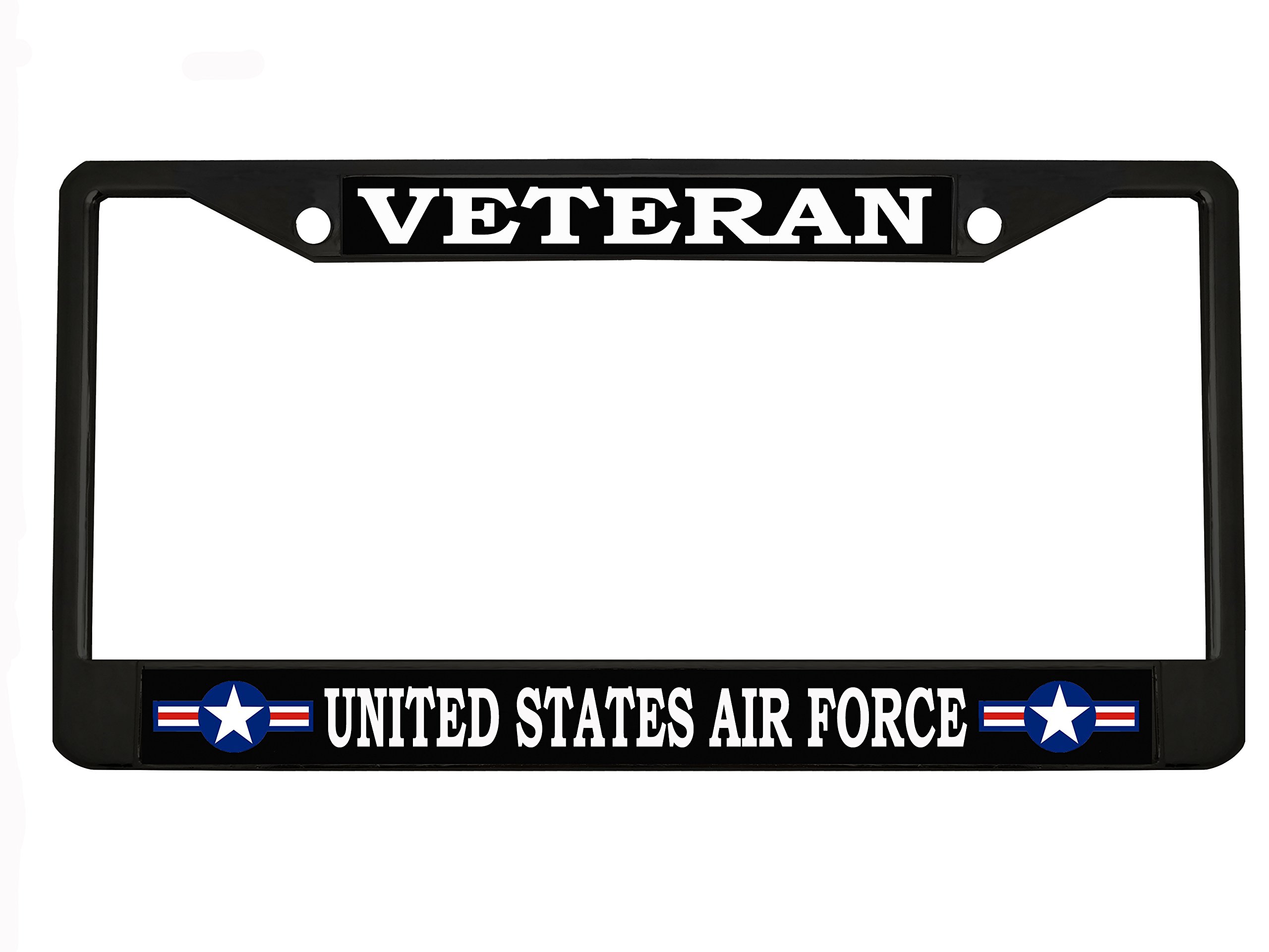 New Custom Auto Tag Veteran United States Air Force Metal License Plate Frame Chrome/Black (2BLACK/White)