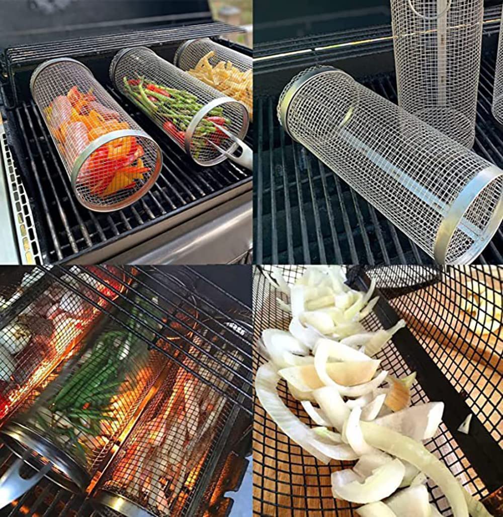 Grillkorb Set 2-teilig - Edelstahl Grillzubehör Für Fisch, Gemüse & Fleisch, Drehbar Mit Griff