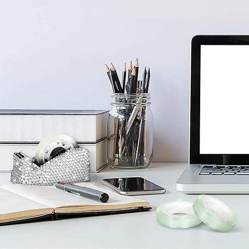 Miniatura 4 de Eersida Dispensador de cinta de purpurina de cristal brillante hecho a mano con diamantes de lujo, soporte de cinta de escritorio para oficina, con