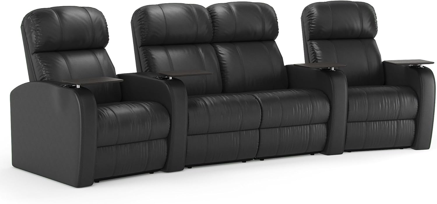 Diesel XS950 Theater Seating Recliners - Octane - Black Top-Grain Leather - Manual Recline - Curved Row of 4 Chairs with Loveseat