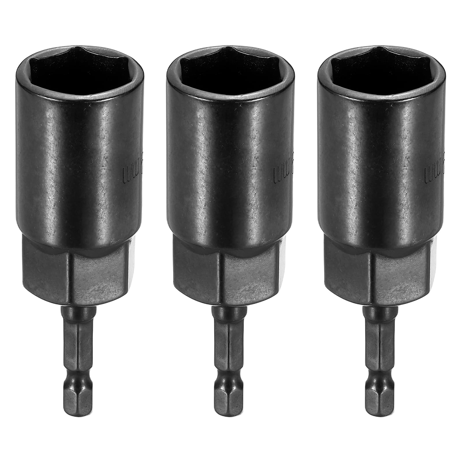 sourcing map 3pcs Nut Driver Drill Bit 19mm Metric Socket 1/4" Hex Shank 3.15" (80mm) Extra Long 6-Point Sockets Quick Change Cr-V Steel Bolt Setters for Power Drill Drivers, Black