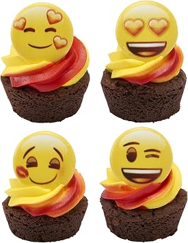 DecoPac Emoji Heart Cupcake Rings, 24 Cupcake Decorations Featuring Emoji Faces, Cupcake Toppers, Food Safe For Birthdays, Celebrations, Valentine's, Anniversary, Wedding 24 Pack