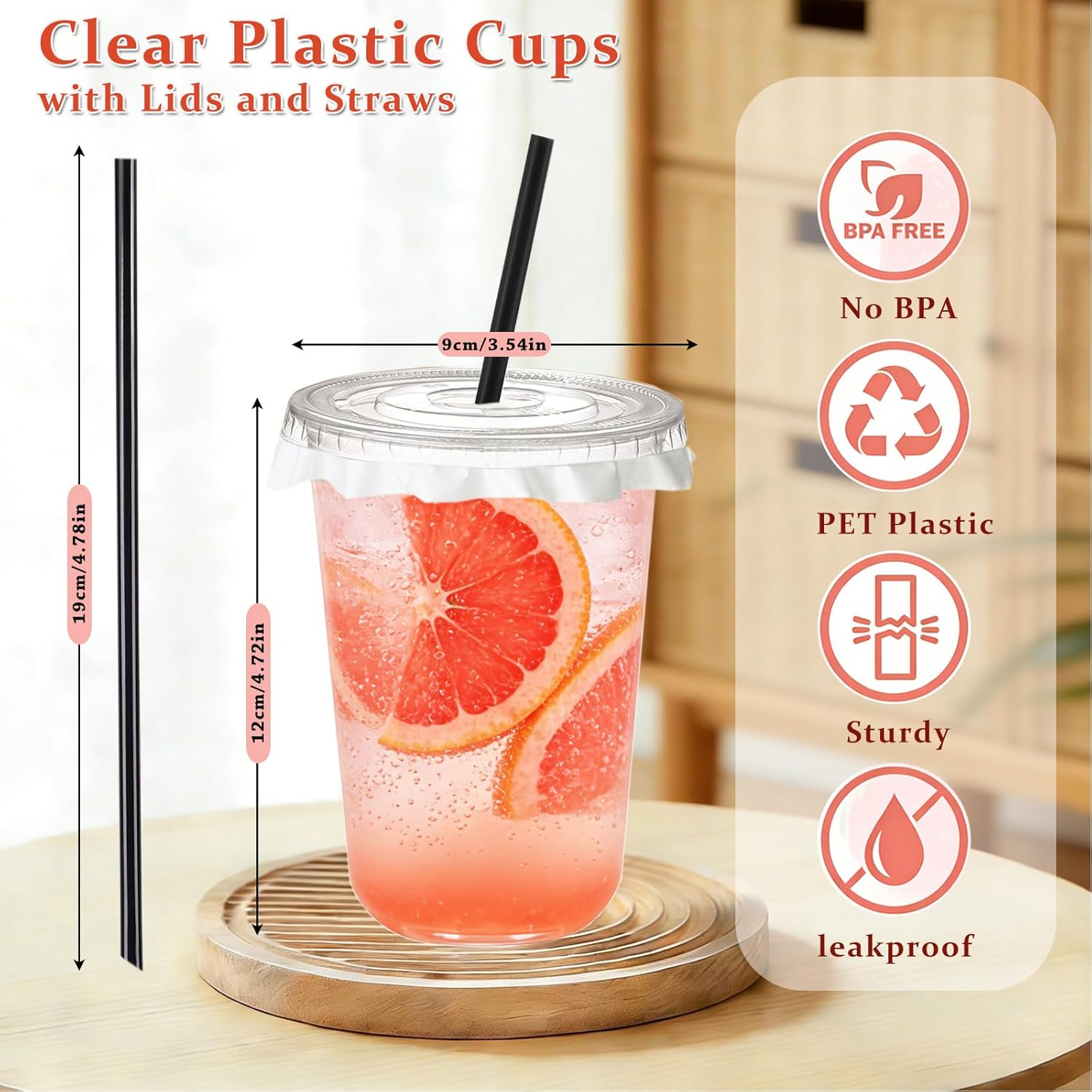 16 oz Clear Plastic Cold Drink Cups with Lids and Straws – 100-Pack Disposable To-Go Cups for Iced Coffee, Smoothies, Lemonade & Slushies, Stackable, Rounded Base Design (Clear, 16 oz) - Image 2