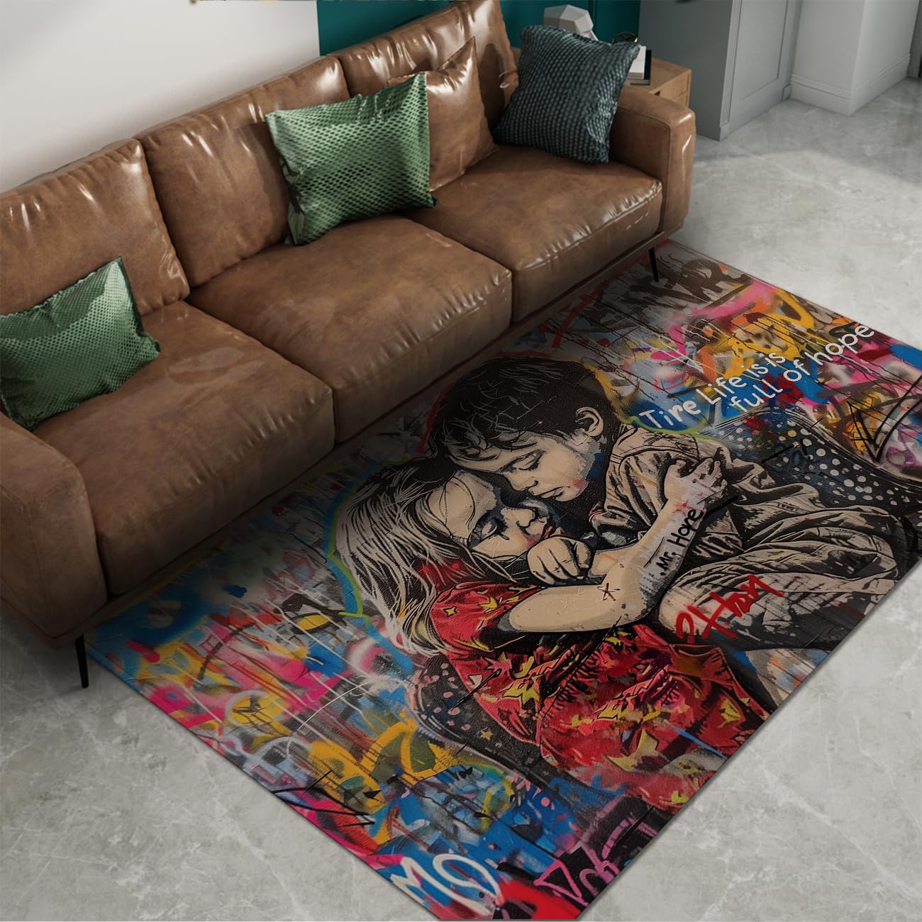 Dywan 120 x 180 cm nowoczesny pop-art miłość rodzinna dywanik wejściowy do domu biuro na łóżko ładne toalety chłopcy i dziewczęta łazienka duża podłoga wystrój graffiti wyjątkowa klasa