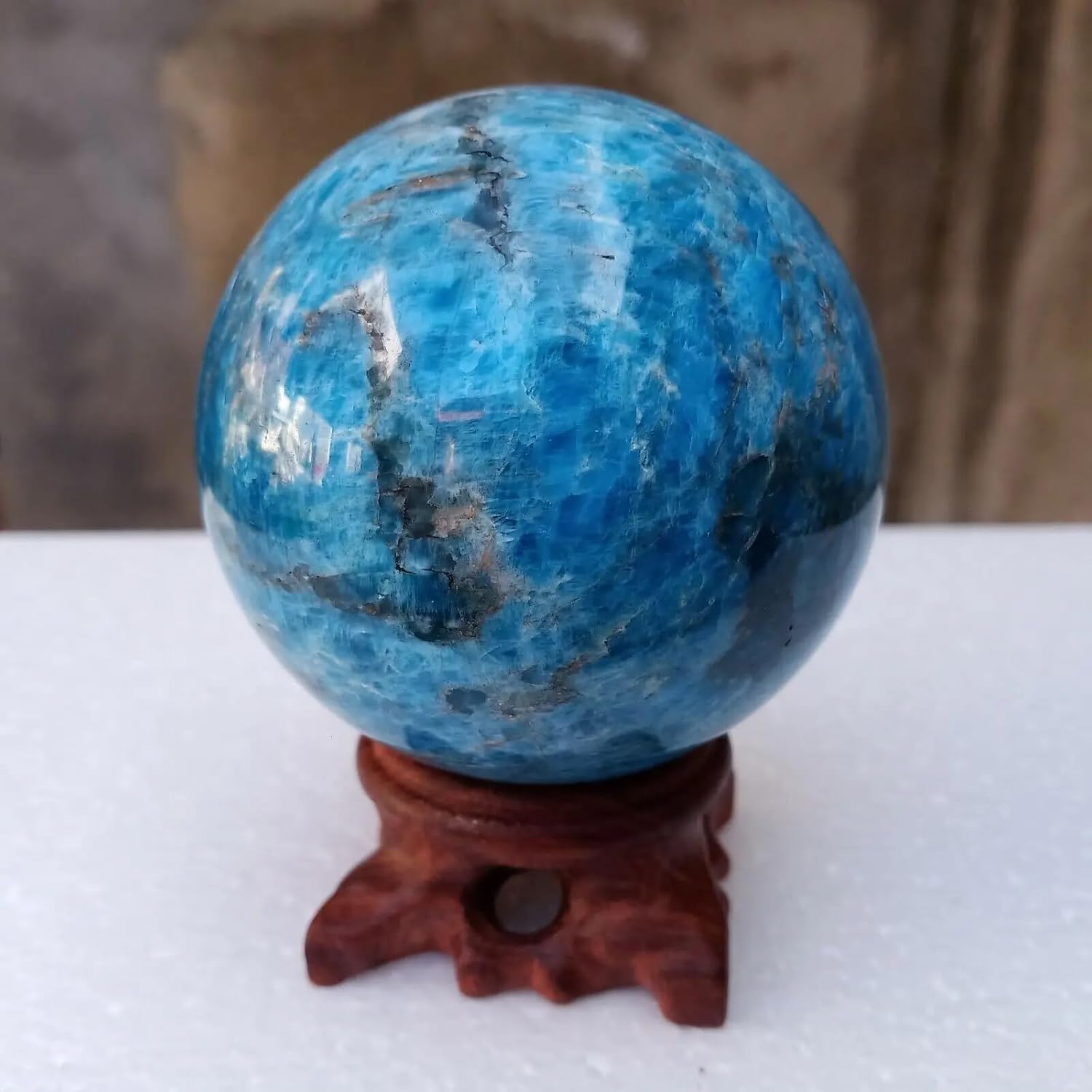 Stone Polished Blue Apatite Crystal Ball Ornament(300-400g)