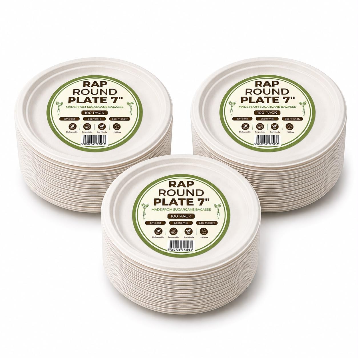 Strong Paper Plates 7 Inch 300 Pack Bagasse Compostable Disposable Party — image 1