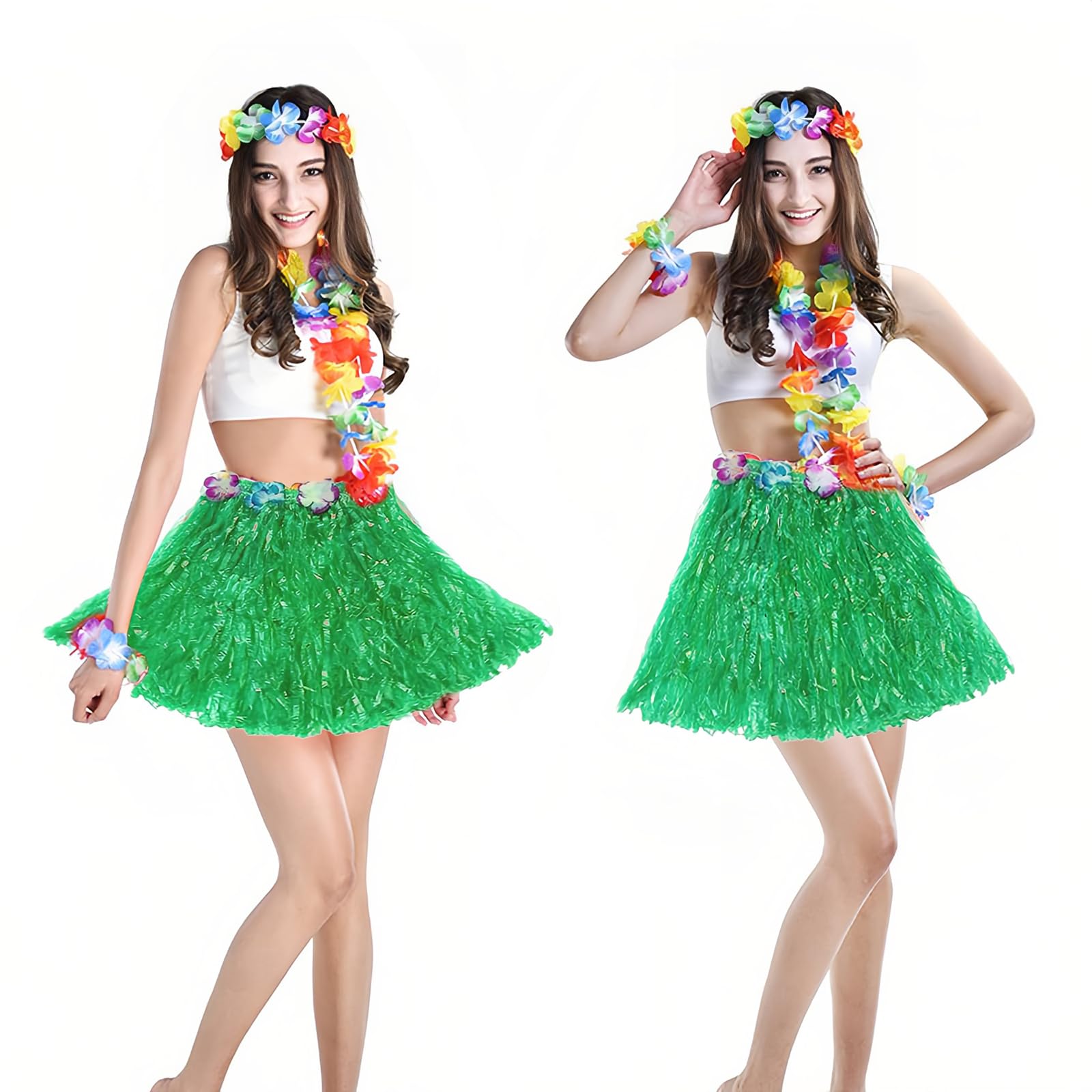 2 Sets Hawaiian Fancy Dress, Include Grass Skirts & Head Garland & Hand Garlands & Necklack - Image 2
