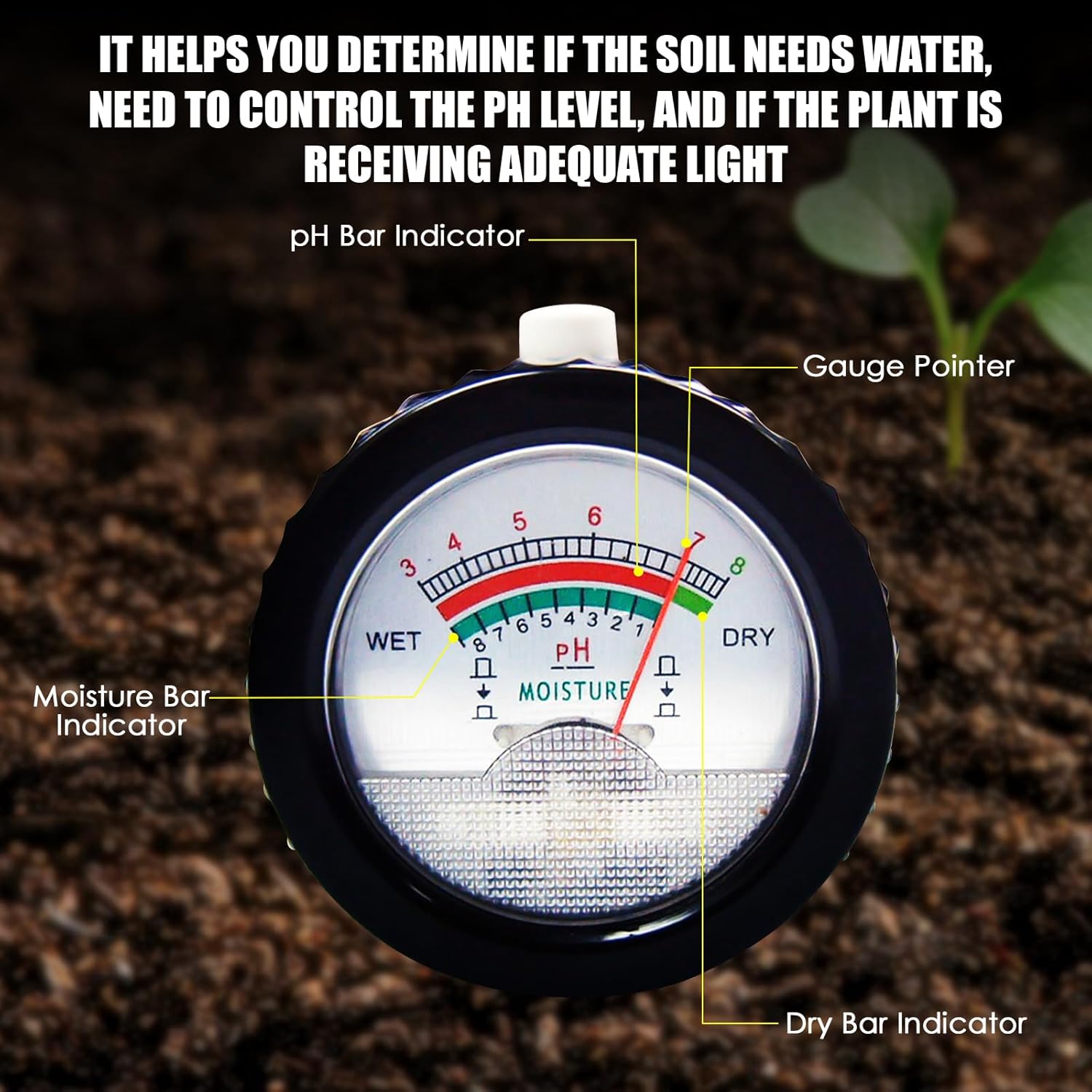 2-in-1 Digital Soil pH & Moisture Meter - 295mm Long Electrode, Test Kit for Indoor & Outdoor Plants, Garden, Lawn, Farm