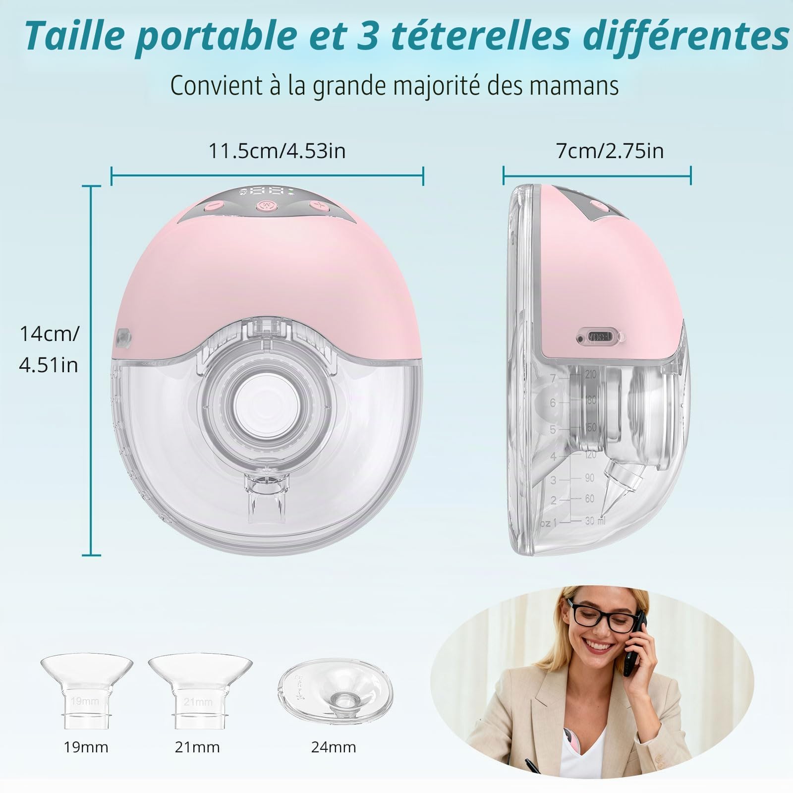Tire-Lait Électrique Mains Libres, 210 ml, 4 Modes, Rose, 1 Pièce