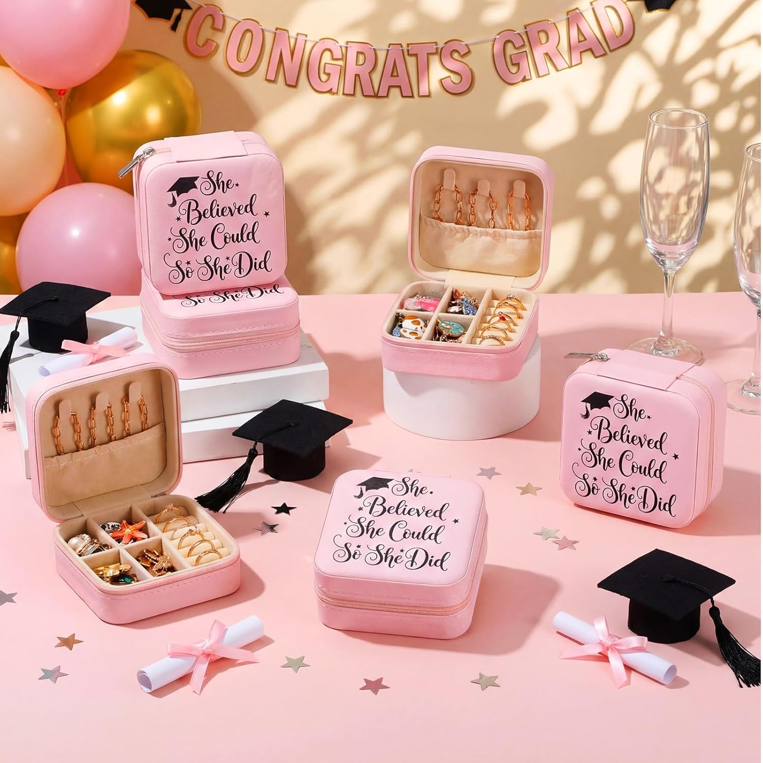 Kigeli Graduation Gifts for Women, She Believed She Could So She Did Jewelry Case, Inspirational Grads Gifts, Small Travel Portable Jewelry Box Organizer Storage for Her College