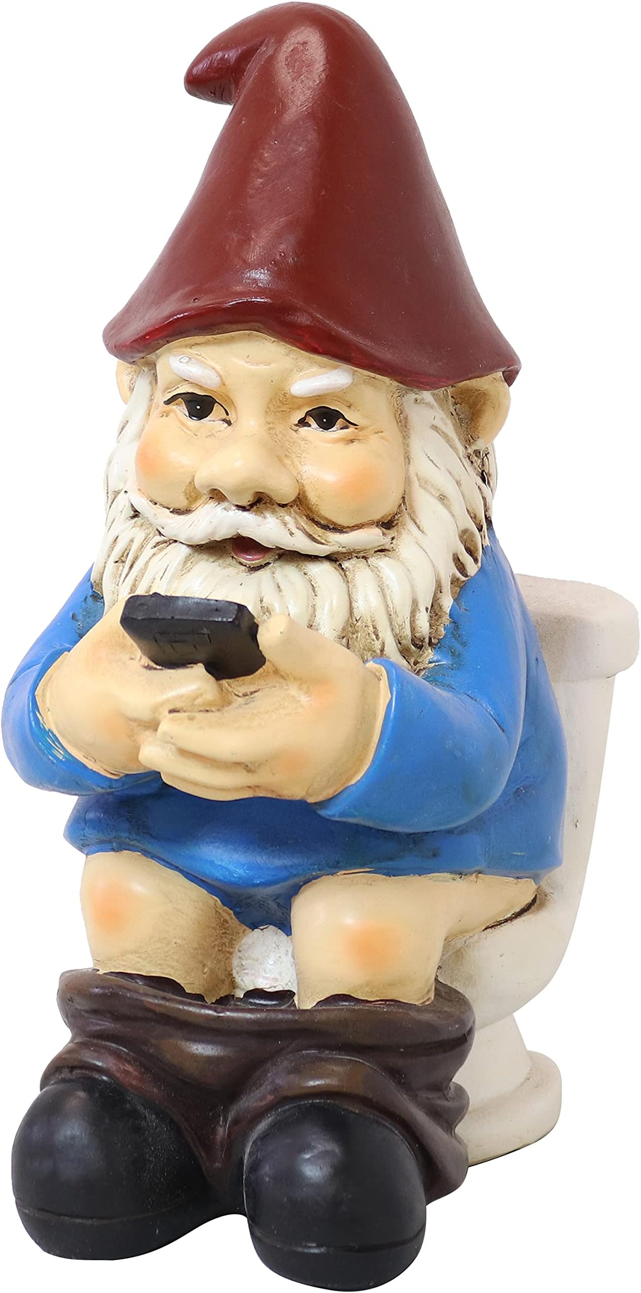 Sunnydaze 9.5" Cody The Funny Garden Gnome - Outdoor Gnome on The Throne Reading His Phone - Yard, Patio, Lawn, and Outdoor Decor