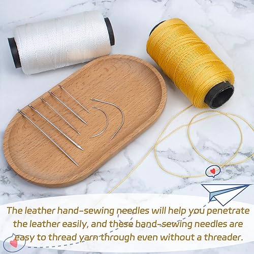 Miniatura 4 de JeogYong Kit de hilo de coser, paquete de 2 hilos de poliéster con agujas de cuero para coser a mano, hilo resistente, hilo de tejido de tapicería