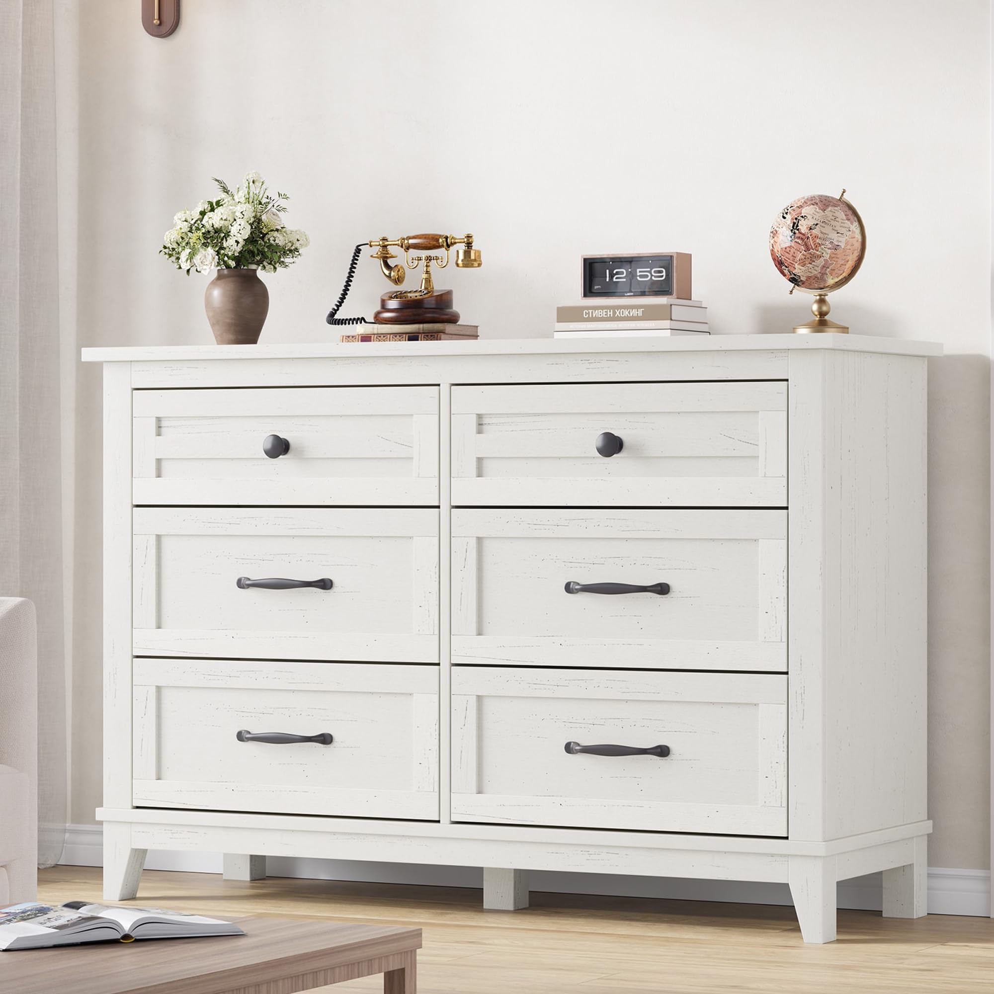 GarveeHome 6 Dresser for Bedroom, 47 in Wide Drawer Dresser with Storage Freestanding, Wooden Closet Storage Chest for Living Room, Bedroom, Entryway,