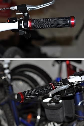 Vista 59 de Puños de manillar de bicicleta de doble bloqueo - Puños cómodos de goma para bicicleta de montaña BMX (Enchufe de bloqueo de aluminio+empuñaduras)