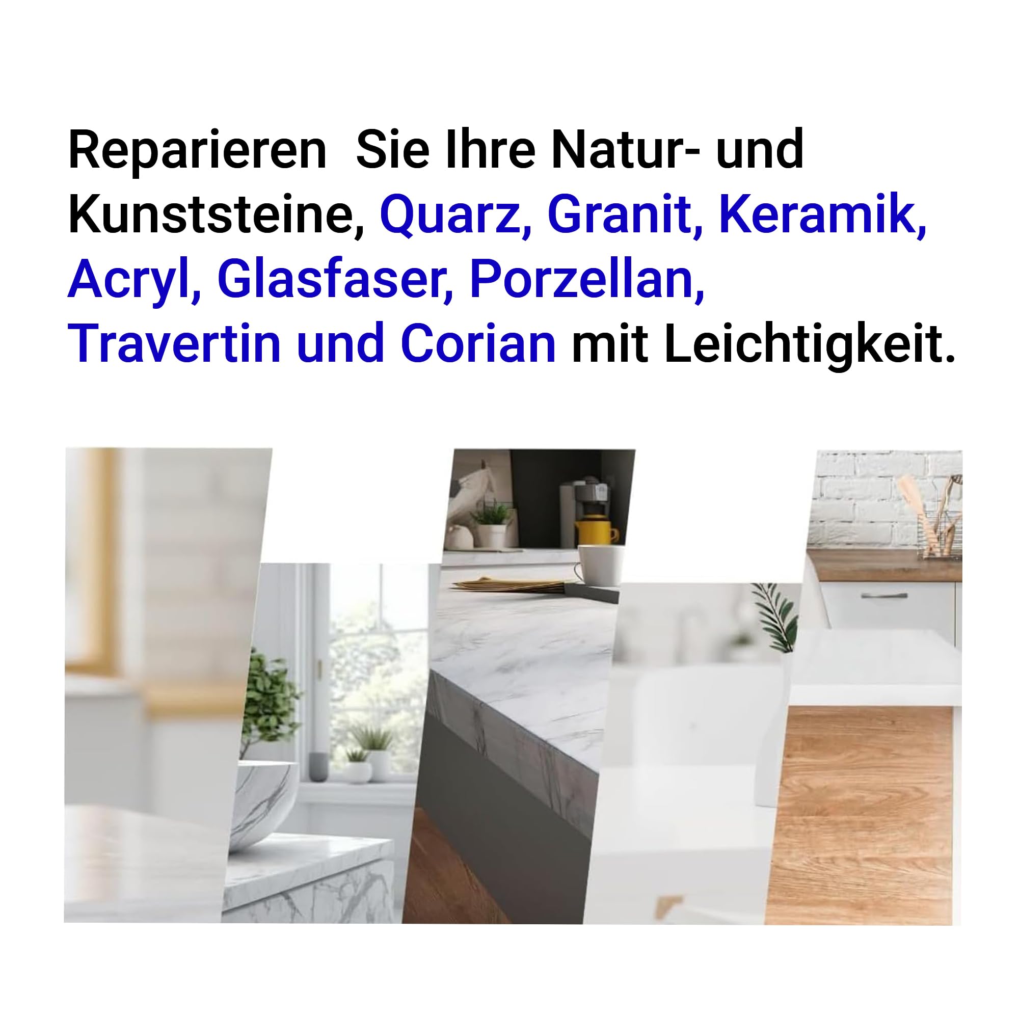 Quarz-Reparatur-Set für Arbeitsplatten (transparent, weißes Acryl und dunkelweiße Farbe) – ideal als Fliesen, Fiberglas, Badewanne, Keramik-Reparatur-Set I funktioniert hervorragend für Granit,