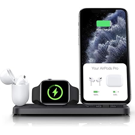 CEREECOO Portable 3 in 1 Charging Station for Apple Products Foldable Charger Stand for iWatch 1/2/3/4/5/6 Mini Charging Stand Compatible with iPhone Airpods pro/1/2/3 Charging Dock Holder (Black)