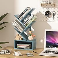 Vista 7 de Small Tree Book Shelf,5 Tier Black Tree Bookshelf,Blue Desktop Bookcase,Modern Desk Display Storage Bookshelves,Floor Standing Organizer Bookcases