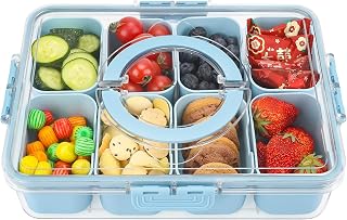 Snackle Box Snack Container Tray with Lid, Divided Serving Tray with Handle
