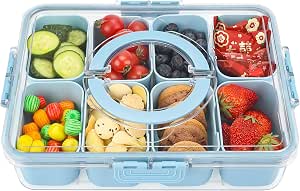 Shopwithgreen Divided Snack Tray With Lid - Removable Compartments For Veggies, Nuts & Party Food | Airtight Round Container