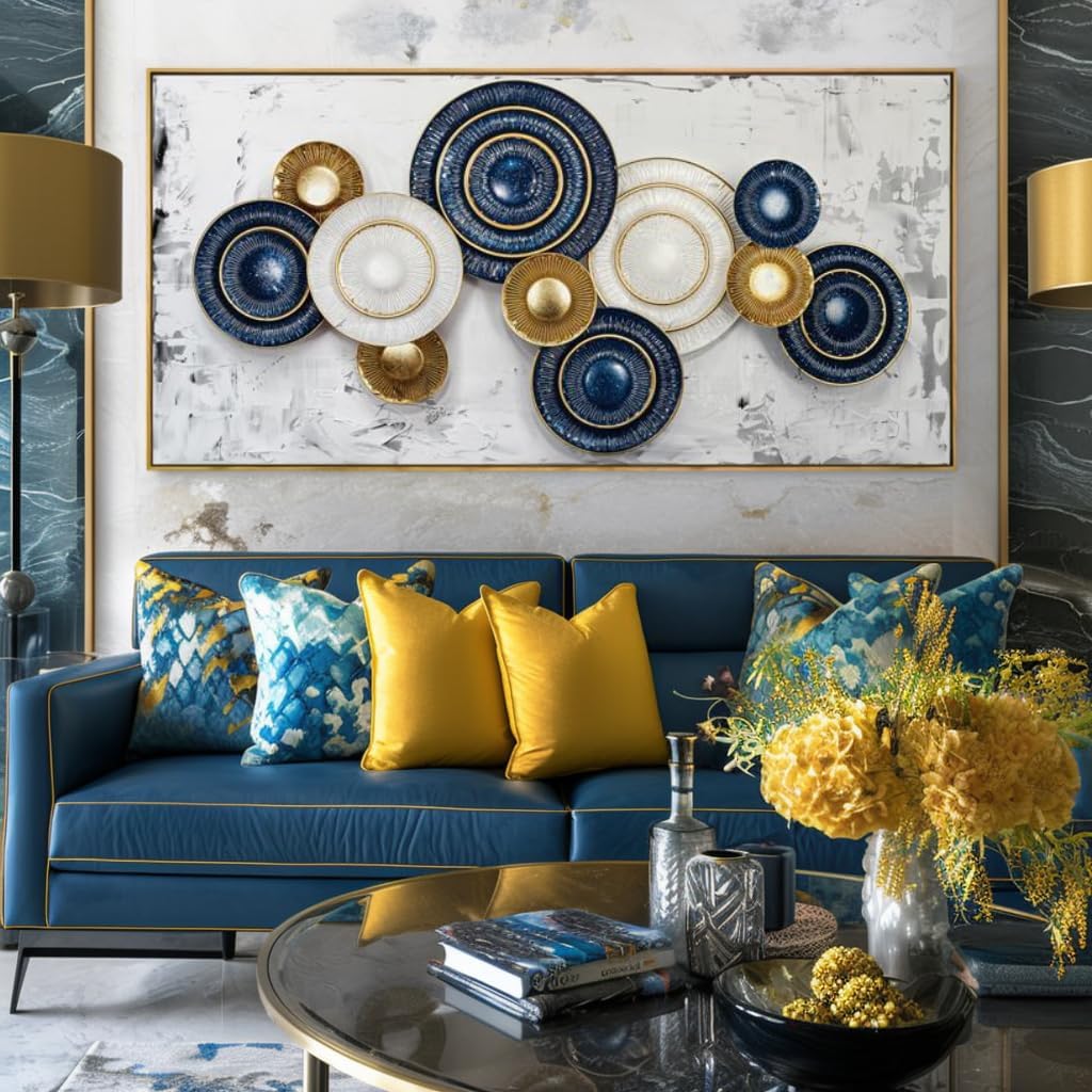 Wall Art Simple Wall Decor Blue and Yellow Canvas Painting Abstract Wall Art for Bedroom Living Room Dining Room Home Office Decor 20"x40" with Framed