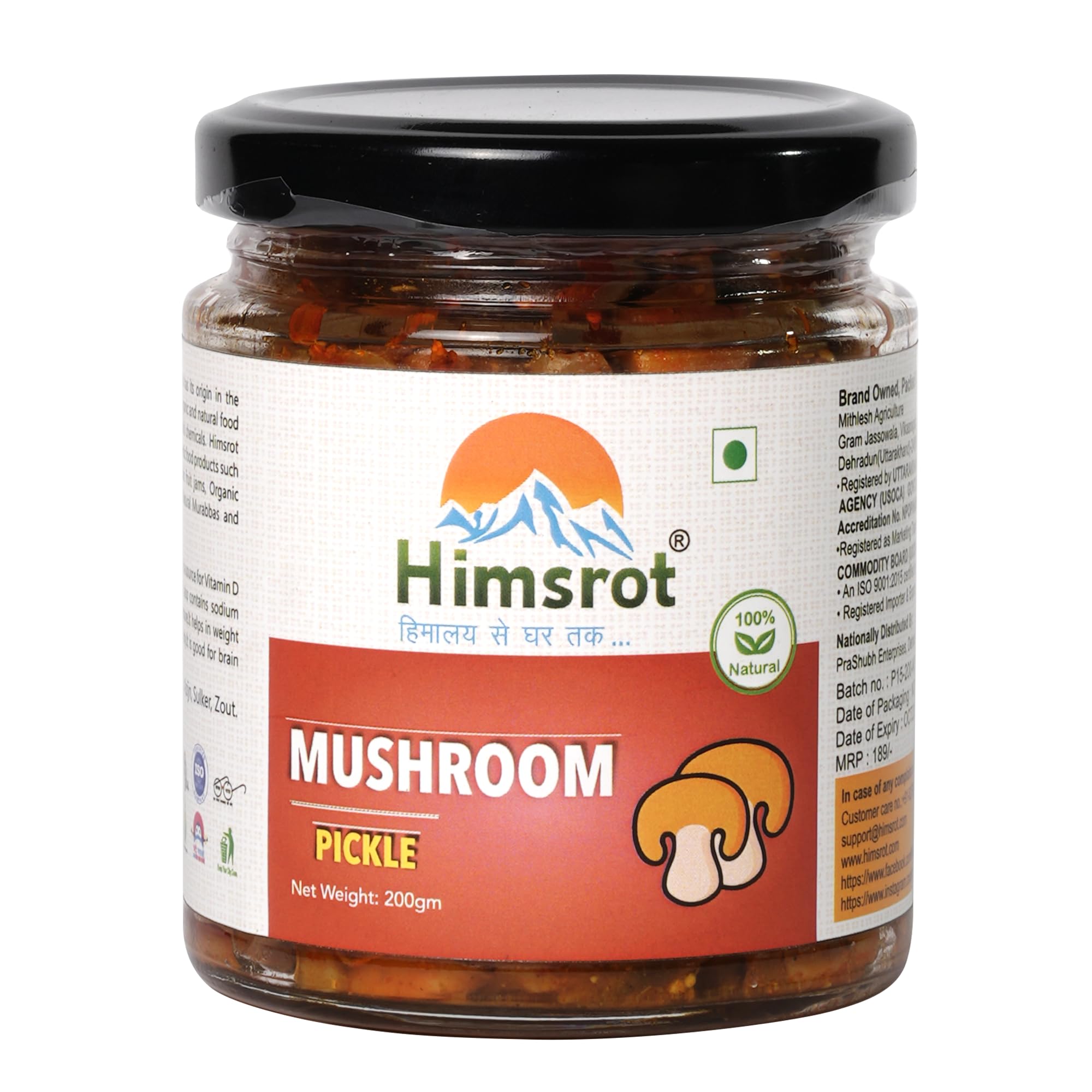 Himsrot Natural Mushroom Pickle | Homemade Mushroom Achar | Glass Jar Healthy Mushroom Pickle | Pack of 1-200 gm (B09TSPZM9P) Amazon Price History, Amazon Price Tracker
