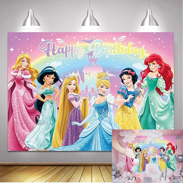 Fairy Tale Princess Backdrop Princess Castle Backdrop Colorful Princess Birthday Photography Backdrop Kids Birthday Party Cake Table Decoration Backdrop Baby Shower Decoration Supplies 5x3ft