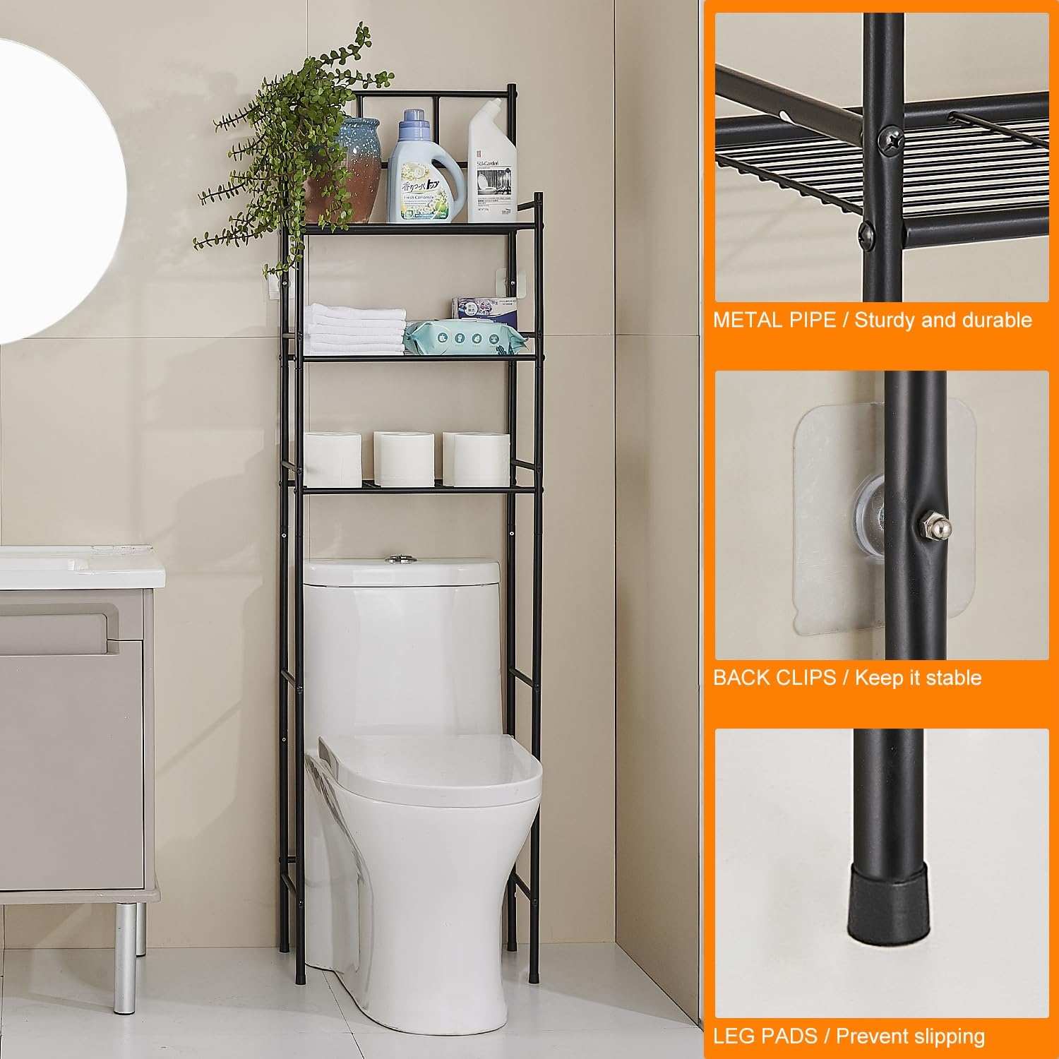 Toilettenregal, 3-stufiges Aufbewahrung über der Toilette