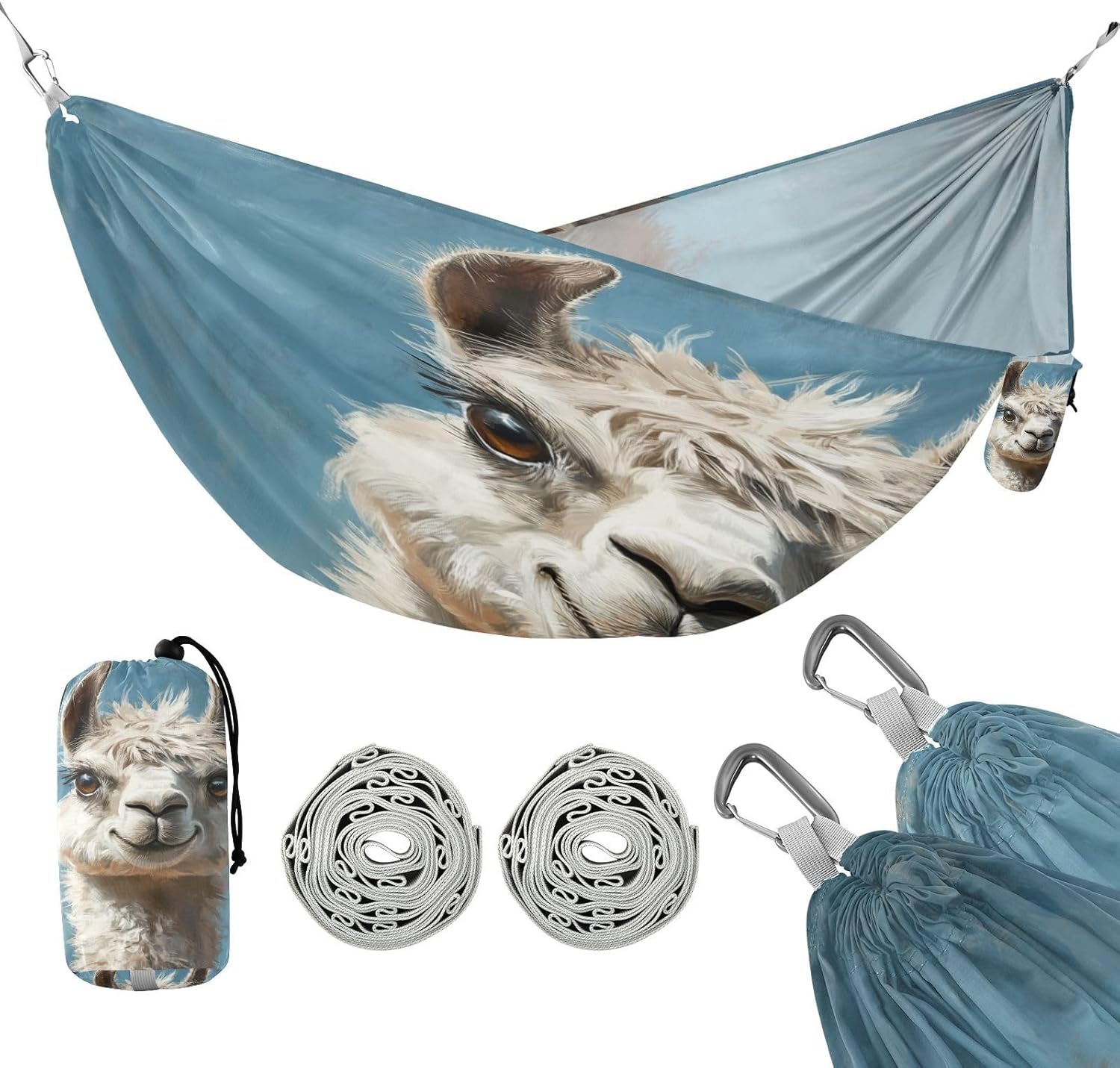 ALAZA Cute Llama Alpaca Painting Camping Hammocks Single or 2 Person 500 lbs Portable Parachute Travel Hammock w/Tree Straps for Hiking Backpacking Indoor Outdoor
