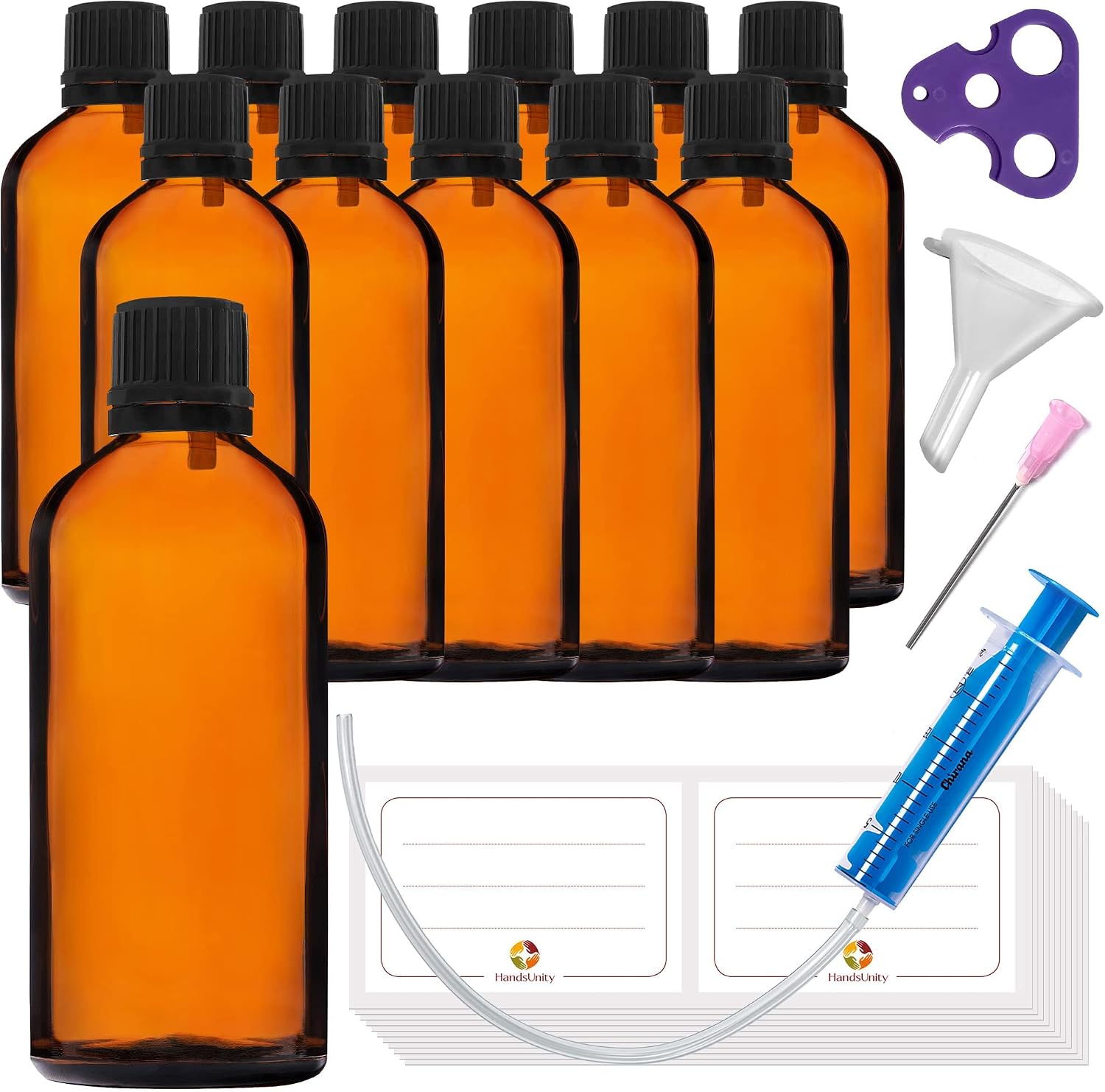 HandsUnity 100ml-12pcs Dropper Insert Bottle Small Amber Glass Bottle