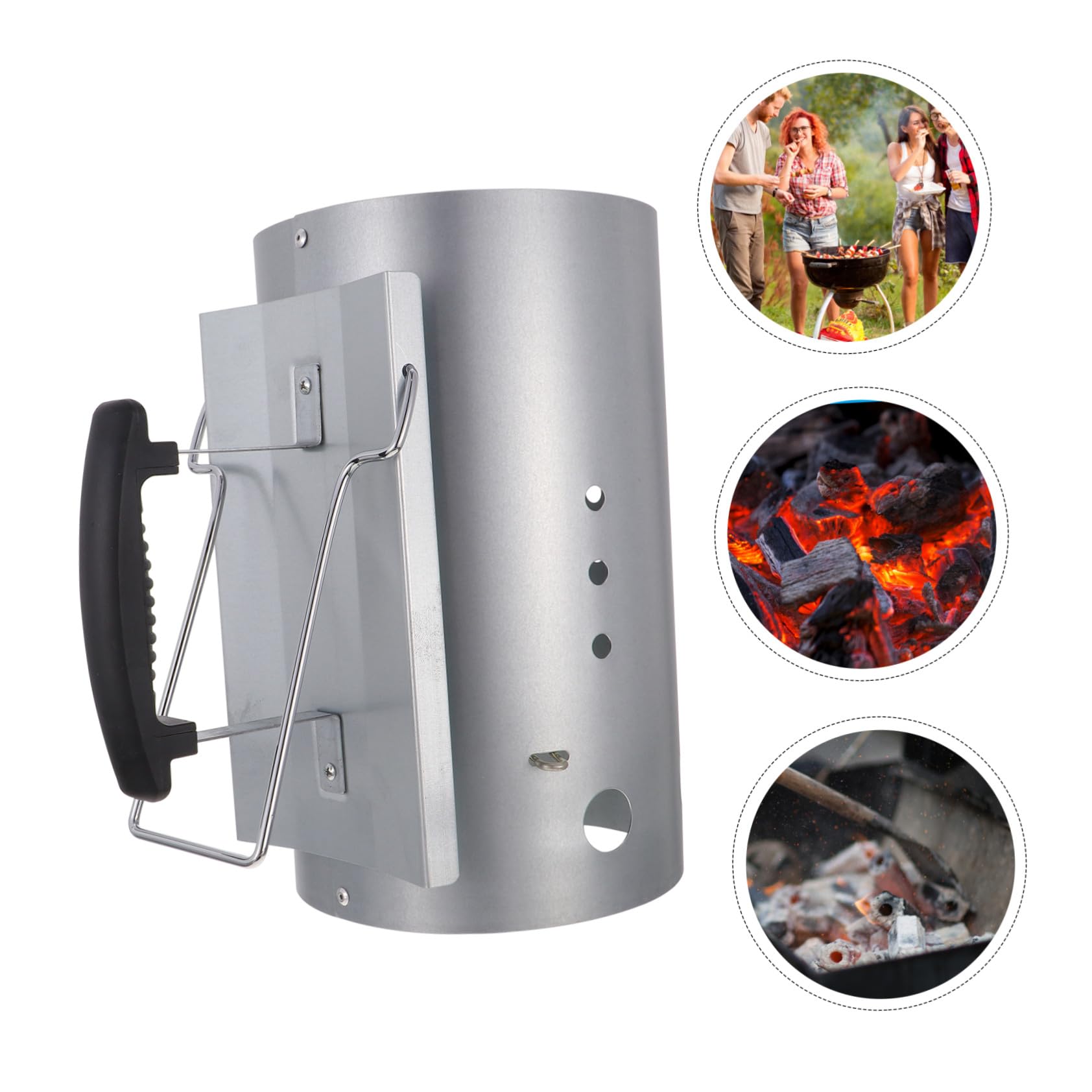 Avviatore Carbone Galvanizzato Argento Fori di Ventilazione Ampi, Senza Odore Chimico, per Barbecue e Uso Esterno Durante Le Grigliate
