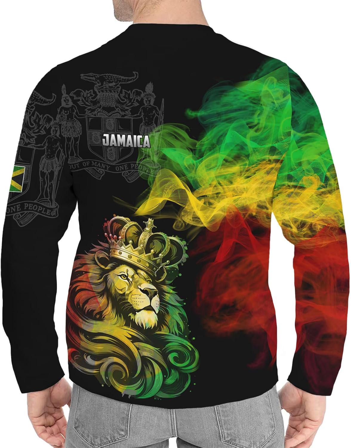 Men's Jamaica Flag Long Sleeve T-Shirt Jamaican Lion Print Tee Jersey Casual Round Neck Long Sleeve Top Unisex - Image 4