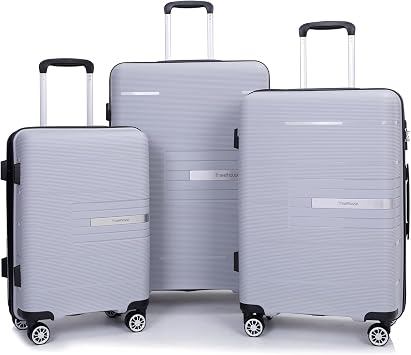 Tripcomp Luggage 3 Piece Sets Suitcase Set with Double Spinner Wheels, Lightweight Carry On Hardside Travel Luggage with TSA Lock, 20/24/28 Silver
