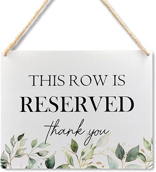 Reserved Seating Signs - This Row Is Reserved Wooden Hanging Signs for Wedding Chairs, Wedding Decorations for Reception, 10.2x7.8 Inches Green Leaves