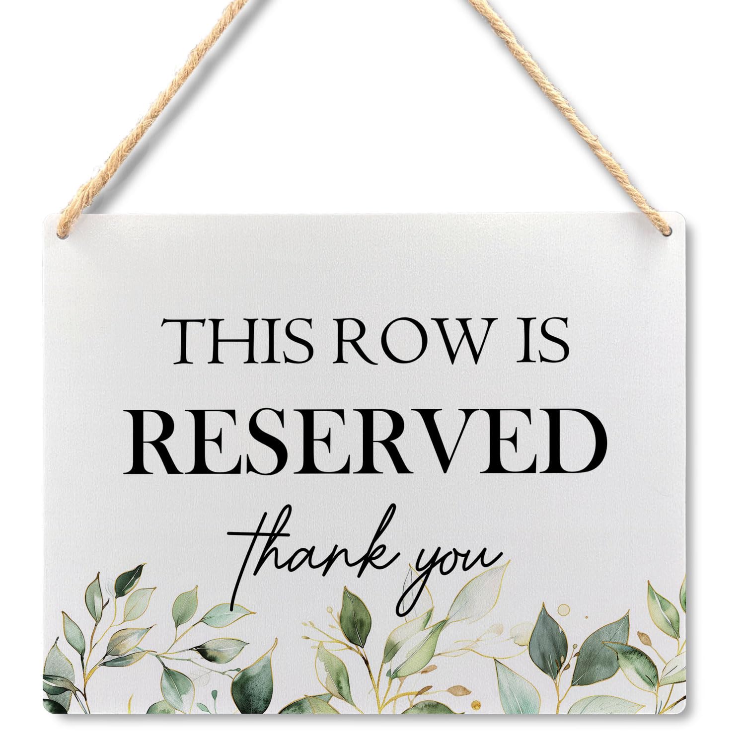 Photo 1 of Ryeolo Reserved Seating Signs - This Row Is Reserved Wooden Hanging Signs for Wedding Chairs, Wedding Decorations for Reception, 10.2x7.8 Inches (Green Leaves)