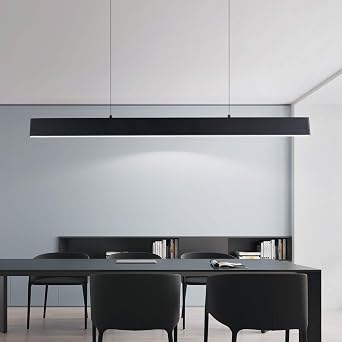 Modern Black LED Linear 1-Ring Integrated Hanging Pendant Light
