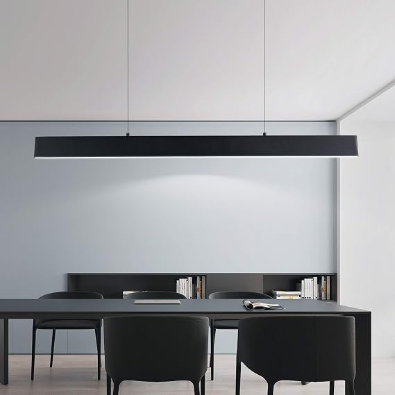 Modern Black LED Linear 1-Ring Integrated Hanging Pendant Light