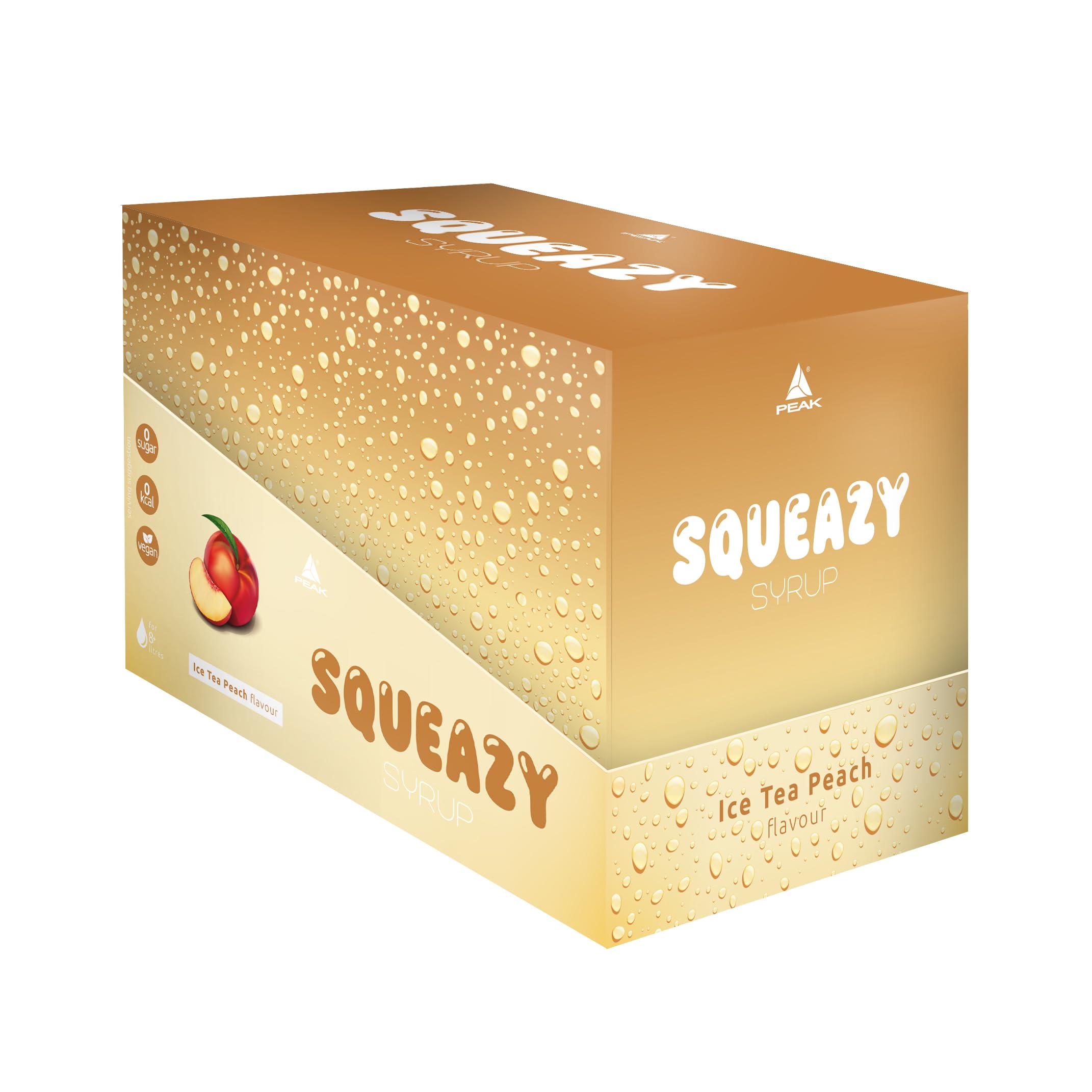 PEAK Squeazy Syrup - Display - 10 x 65ml - Sabor Té Frío al Melocotón I para hasta 8 l de bebida lista para tomar I sirope sin azúcar con extracto de fruta real I vegano I cero calorías