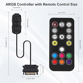ARGB Controller with Remote Control AYWHP 5V 3-Pin 17 Key Remote Control Switch Fan Hub ARGB Splitter, SATA Power RGB Fans Controller for PC Case Fans, RGB Fans, PC Computer Case