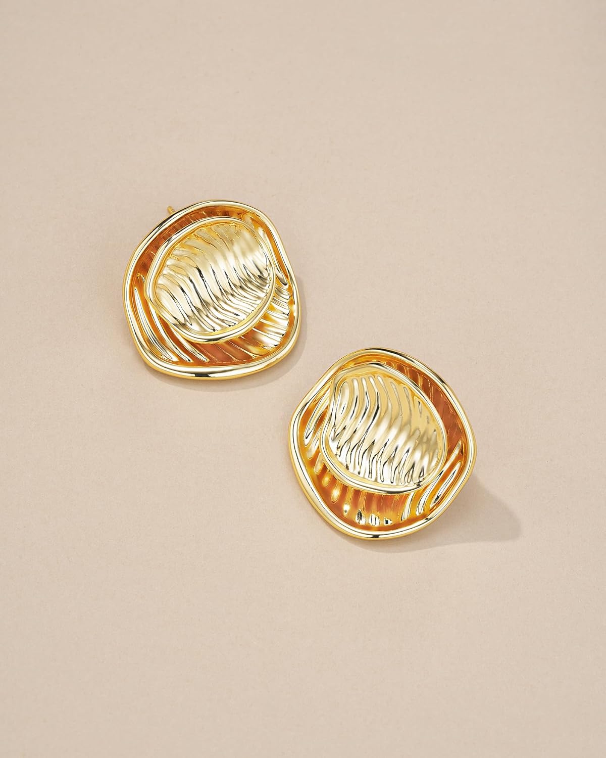 SNGIA18K Gold Plated Dangle Textured Ribbed Irregular Large Leaf Statement Earrings for Women by SNGIA, Handmade Dramatic Geometric Trendy Summer Drop Leaf Flower Jewelry Gifts, Bold Beachy Vintage Plant Fashion Drop Accessories, Vintage Nickle Free Floral Dangling Earrings. - Image 5