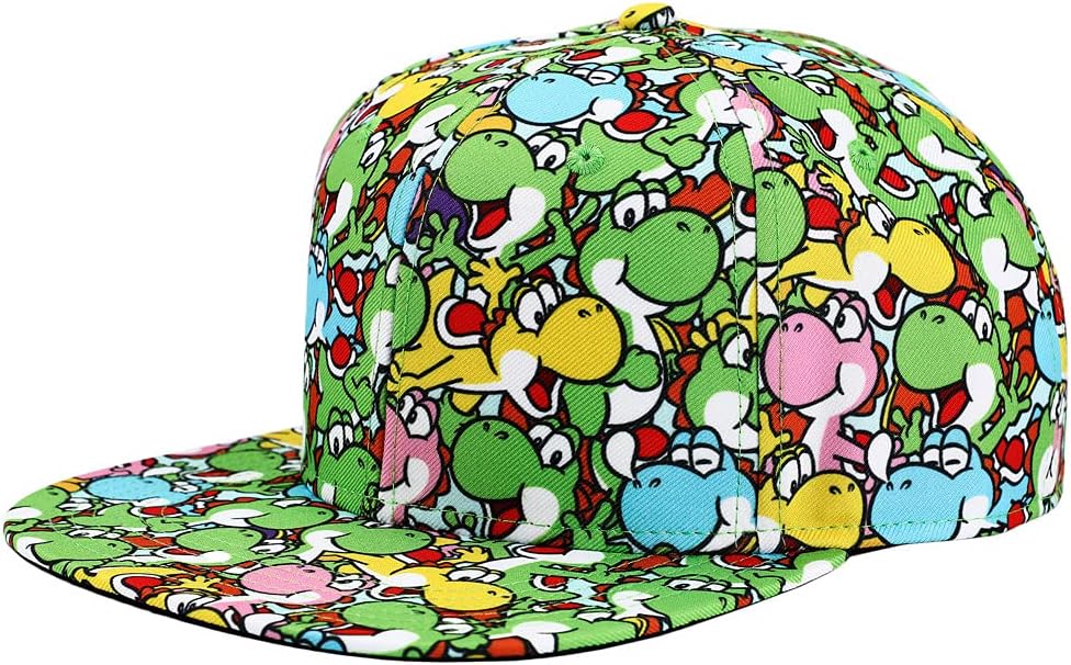 Super Mario Brothers Yoshi All Over Print Snapback Cap for Mens Blue