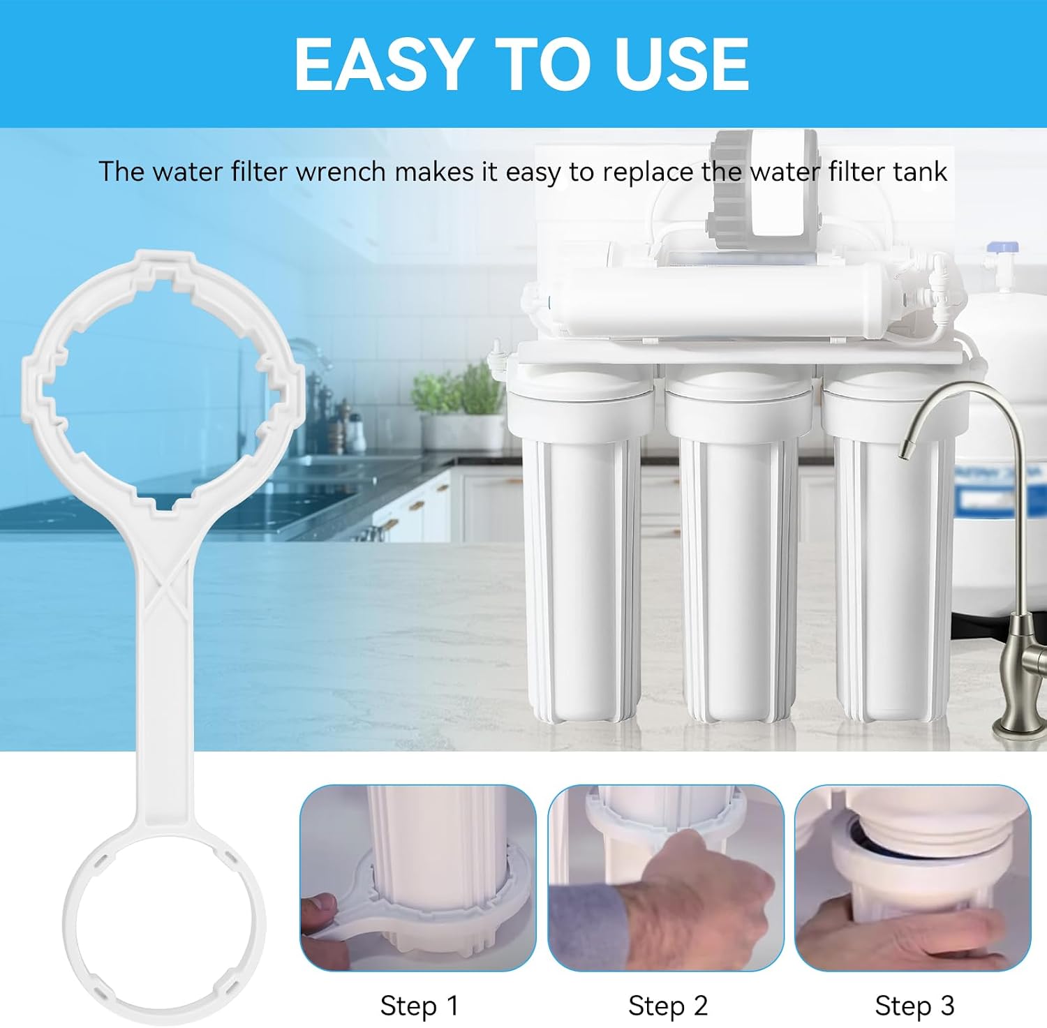 F164003 4.5" Dual Housing and RO Membrane Filter Housing Wrench for Premier WP-4V/WP5/WP-RO-4/WP-RO-3, iSpring RCC7/RCC7AK/RCC7P, APEC Water Systems ROES-50/ROES-PH75, Home Master TMAFC-ERP/RO