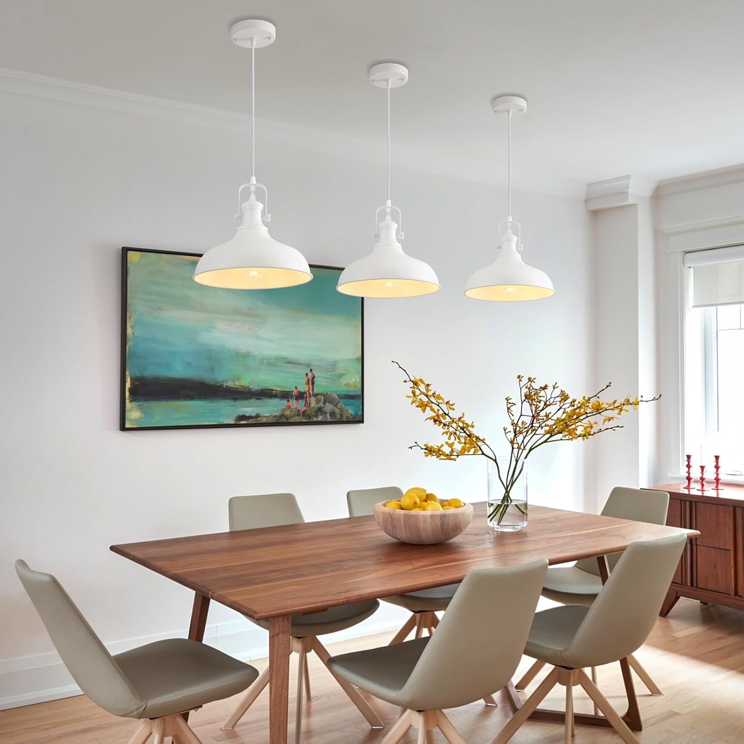 White Pendant Lights 2 Pack, Farmhouse Pendant Lights for Kitchen Island, 11.41" Kitchen Pendant Lighting, Modern Hanging Light Fixtures for Kitchen Dining Room