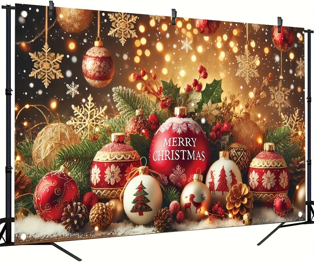 Christmas Party Decoration 71x43 Inch Merry Christmas Ball Ornament Pine ConeSnowflake Gift Box Holly Bell Holiday Scene ndoor Outdoor Xmas Celebration Decor