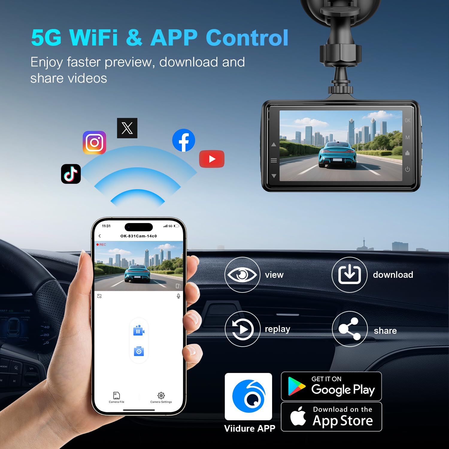 64GB 4K Rear Dash Cam with APP and WiFi - Dettaglio