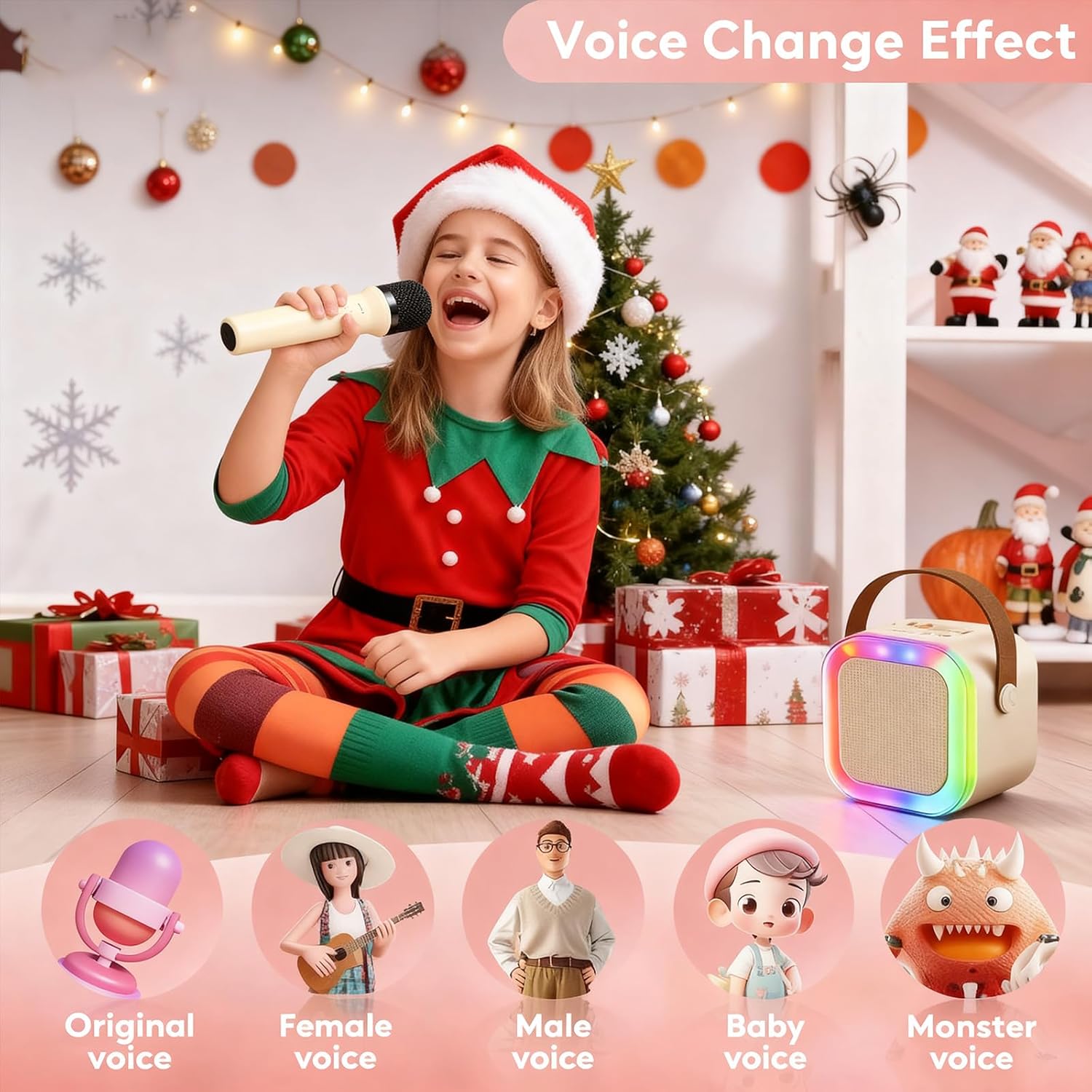 Mini Karaoke Machine with 2 Wireless Microphones: Christmas White Elephant Gifts for Kids Teens Adults
