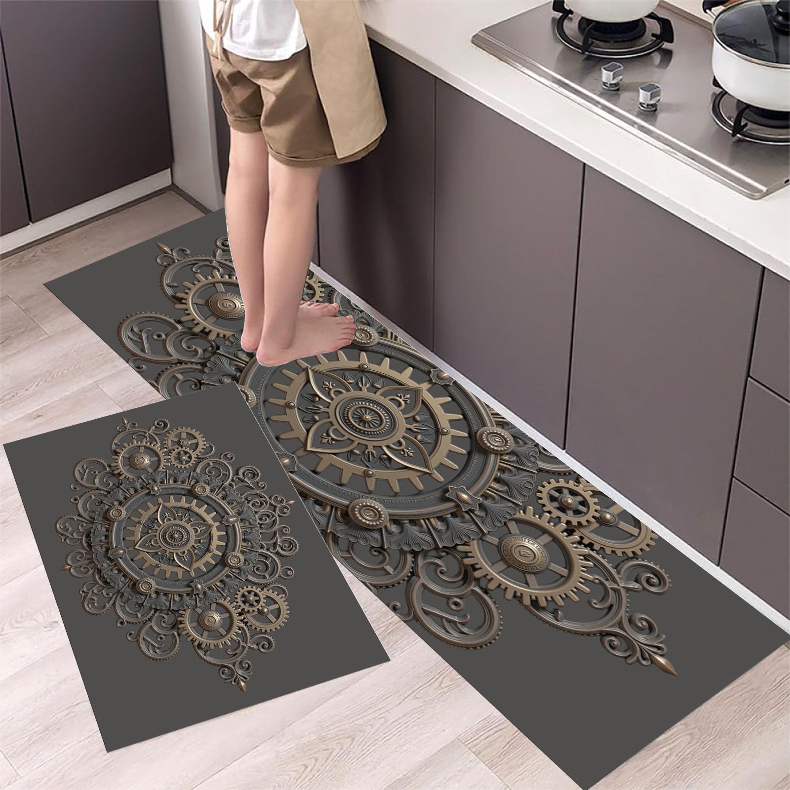 Alfombras de cocina antideslizantes y absorbentes de 2 piezas con diseño retro industrial