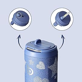 BOTTLE BOTTLE Insulated Water Bottle 24oz with Straw Lid and Handle for Sports Travel Gym Stainless Steel Water Bottles Double-Wall Vacuum Metal Leak Proof BPA-Free (Denim Beats)