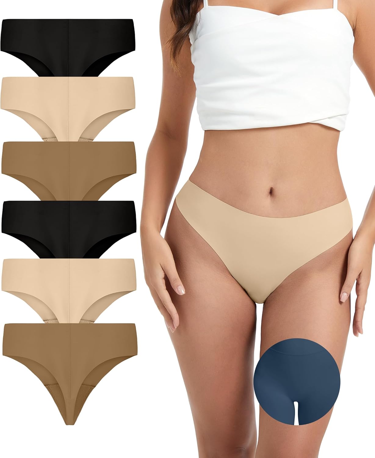 OVRUNS Camel Toe Underwear Thong for Women 6 Pack Cameltoe Proof Concealer No Show Panties Seamless Workout Underwear