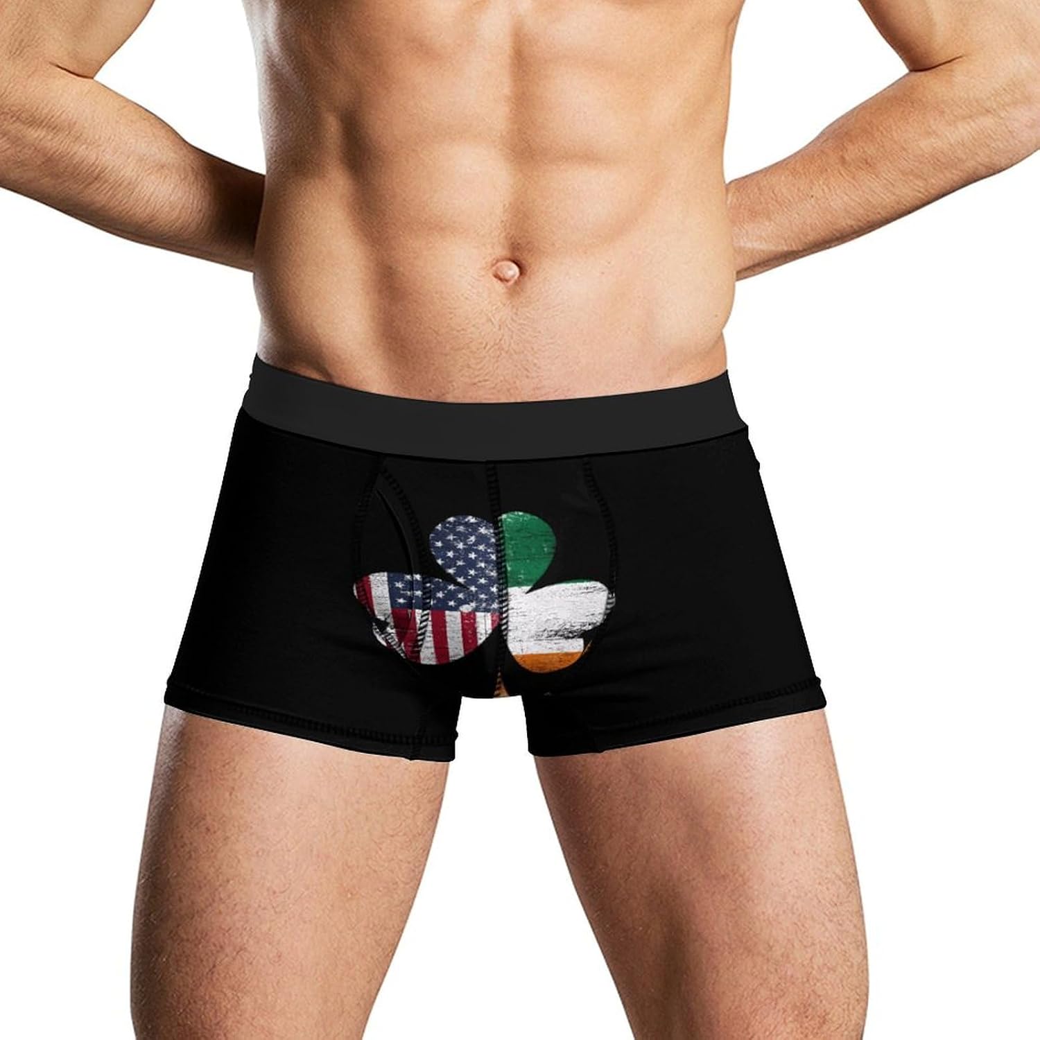 Irish U.S. Flag Clover Novelty Men's Trunks Soft Breathable Underwear Patterned Stretch Briefs